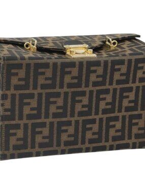 FENDI Zucca Canvas Vanity Hand Bag Black Brown Auth 169044